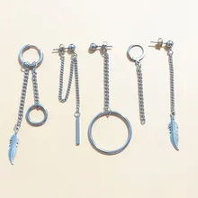 5 шт./компл. серьги K-POP Титан Сталь в Корейском стиле Bangtang мальчиков кулон в форме листа с двойной цепью ювелирные аксессуары ‒ серёжки для Для мужчин Для женщин