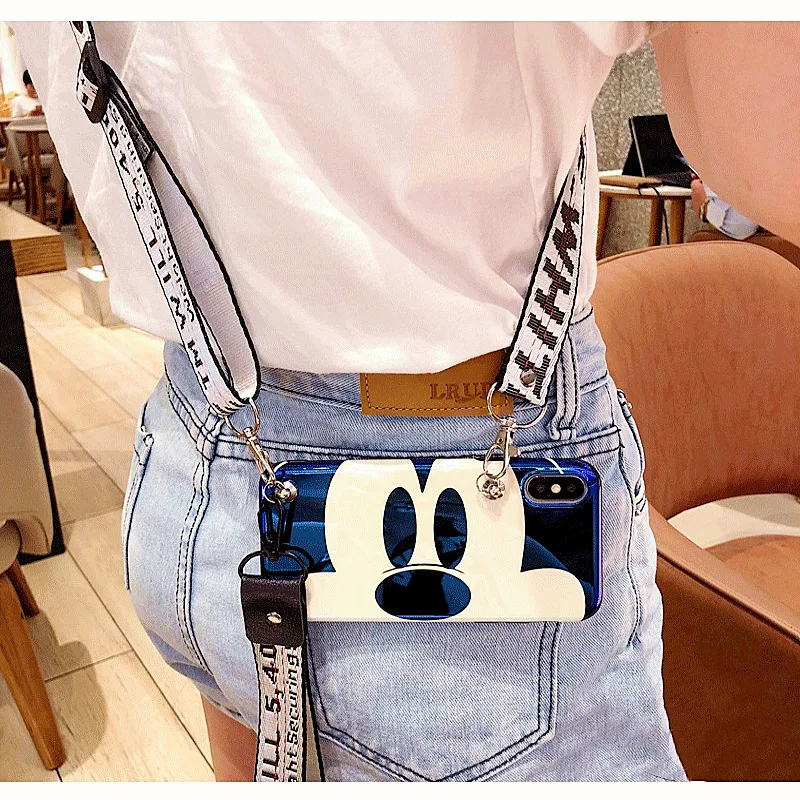 

Cartoon Mickey Minnie Mouse Lanyard crossbody Phone Case For iphone Xs Max 8plus X Xr 7 7plus 6 6s 6p Blu-ray Soft Back Cover