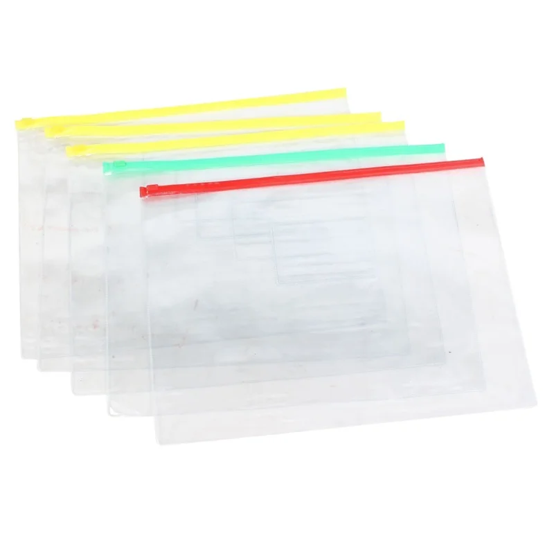 

5 Pcs Clear Plastic Water Proof Pen A4 File Paper Ziplock Bags Folders