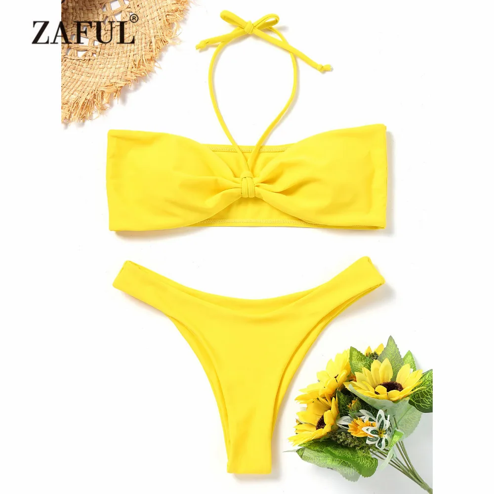  ZAFUL Bikini New Women Strapless Padded Bandeau Bikini Set Swimwear Women Swimsuit Halter High Cut 