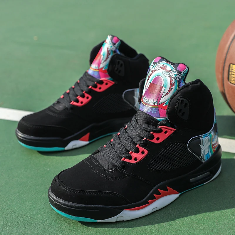 Стильные дышащие баскетбольные кроссовки с высоким берцем, удобные нескользящие подошвы из ПУ, мужские кроссовки jordan, мужская обувь - Цвет: Черный