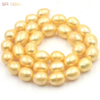 

Free Shipping 10x12mm Olivary Shape Natural Freshwater Gold Yellow Pearl Jewelry Beads Strand 15''