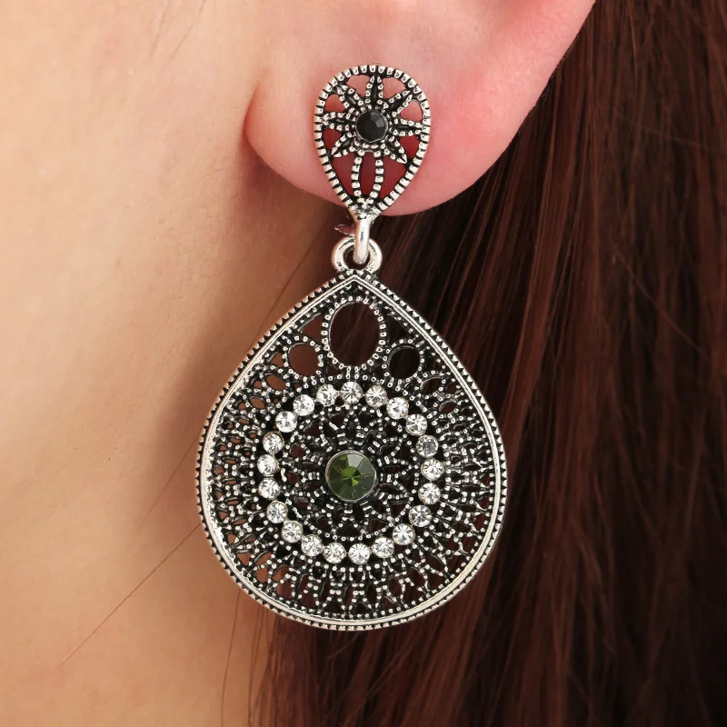 2018 Boho зеленый цвет большой камень кристалл Gypsy Этнические серьги Винтаж бусы Круг