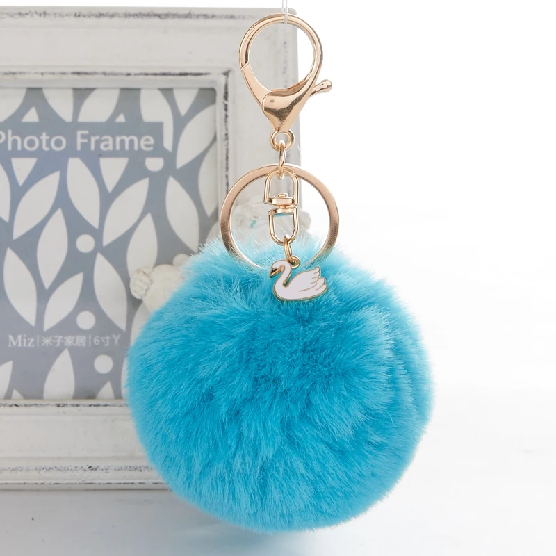 

Small Lovely White Swan Keychain Pompom Fake Fur Ball Key Chain Fluffy Pompom Keyring Charms For Women Bag Key Ring Jewelry