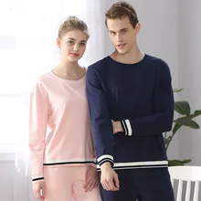 QIANXIU пижамный комплект для женщин с длинным рукавом из чистого хлопка пижамы для женщин простой Сращивание рукав домашний костюм женский можно носить снаружи