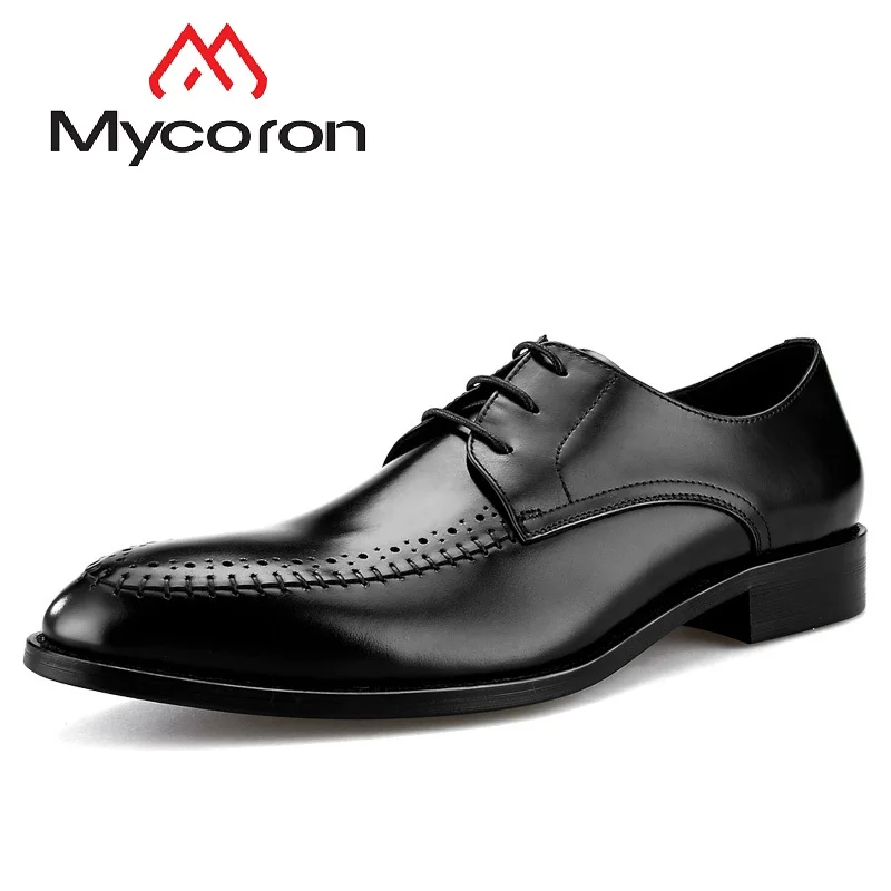 

Mycoron 2018 New Arrival 100% Genuine Leather Handmade Stitching Derby Shoes Men'S Pointed Toe Business Suit Office Formal Shoes