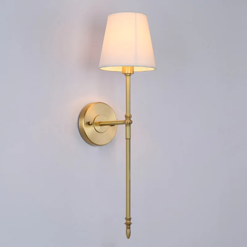 Медный настенный светильник с 2 лампами, современный минималистичный светильник для гостиной, балкона, спальни, прикроватный светильник с одной ручкой, американский медный настенный светильник