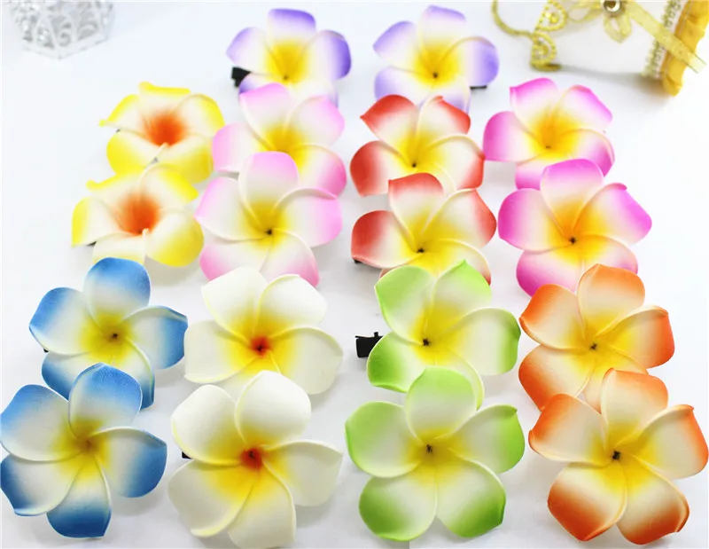 20 mixed color Foam Hawaiian Plumeria flower Frangipani Flower bridal hair clip 4.5cm f-8-m