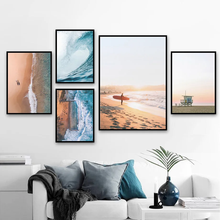 Sea-Beach-Wave-Girl-Surfboard-Landscape-Wall-Art-Canvas-Måleri-Nordic-Poster-And-Print-Wall-Pictures (2)