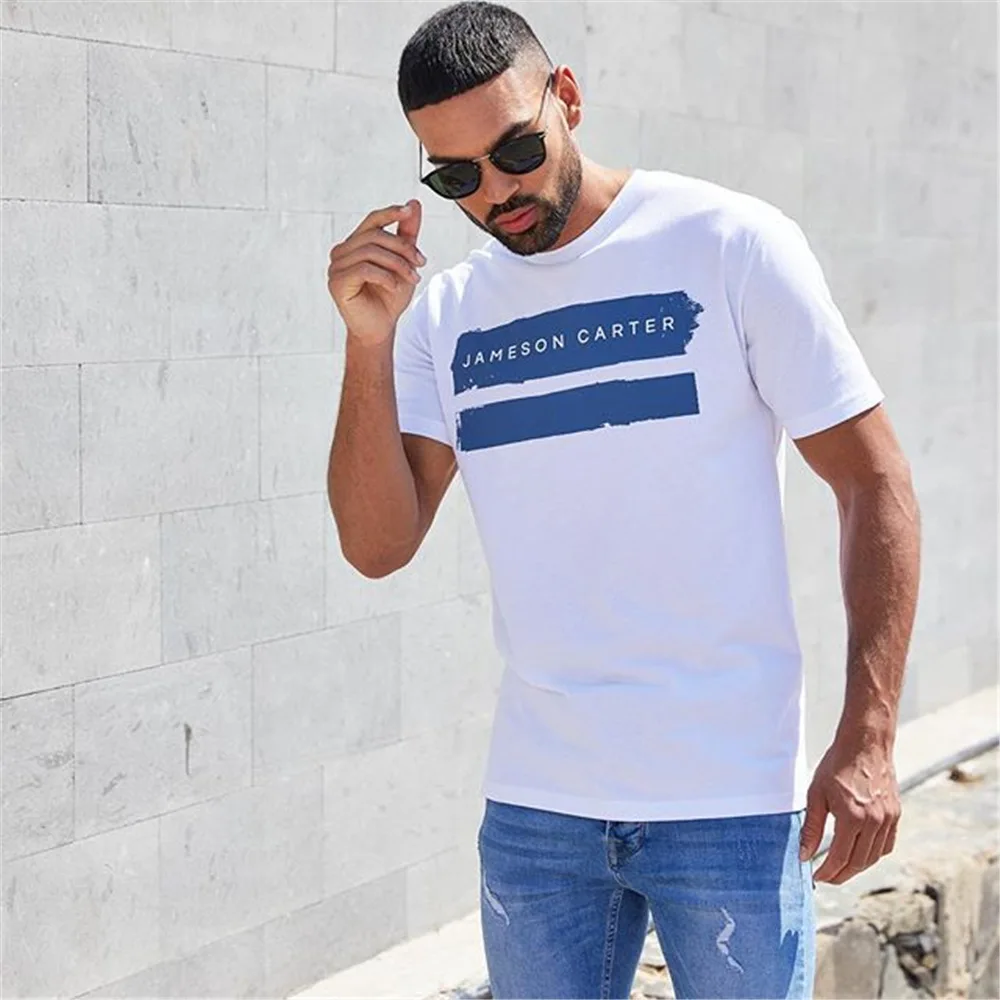 2019 Новая летняя мужская хлопчатобумажная футболка с короткими рукавами для фитнеса с О-образным вырезом мужские модные рубашки брендовая