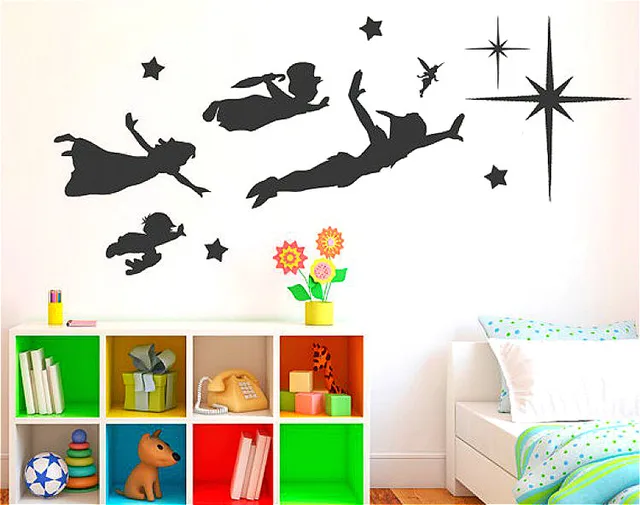 removable nursery cartoon peter pan vinyl wall decals sticker glue