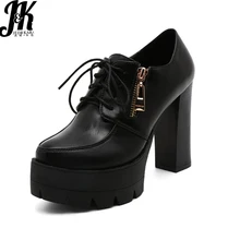 J&K Women’s Spring pumps Ladies high-heeled Autumn Causal Party Platform shoes Round toe Zipper Thick heels Rubber