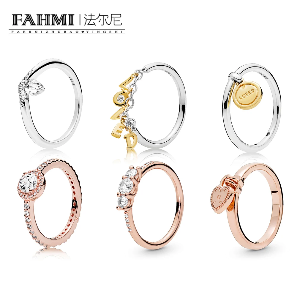 

FAHMI 100% 925 Sterling Silver 1:1 Shine Loved Script Ring Classic Wish Ring Rose Love Lock Ring Rose Sparkling Elegance Ring