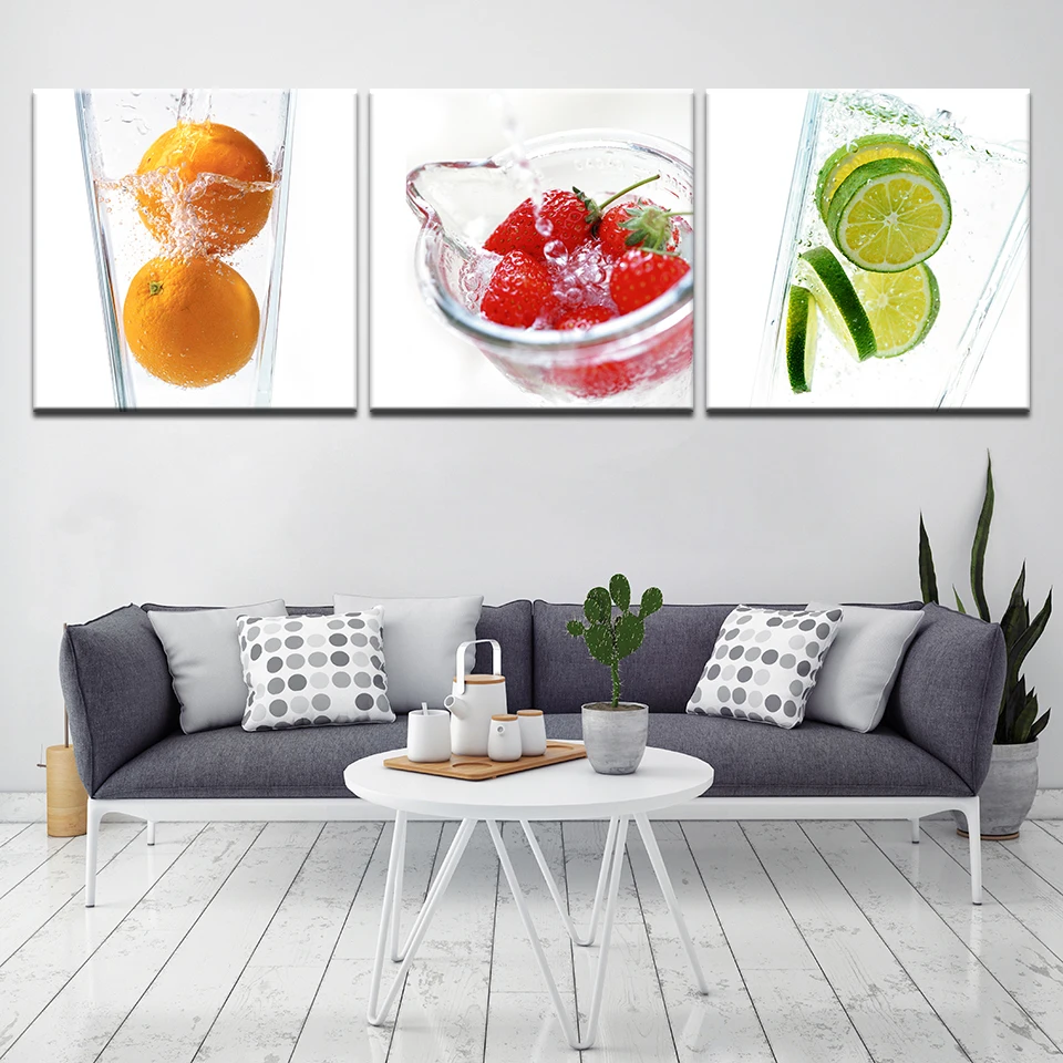 

3pcs Modern Art Painting On Canvas Wall fruit still life Home Decor Pictures For Dinner Room kitchen Decoration Modular Frame