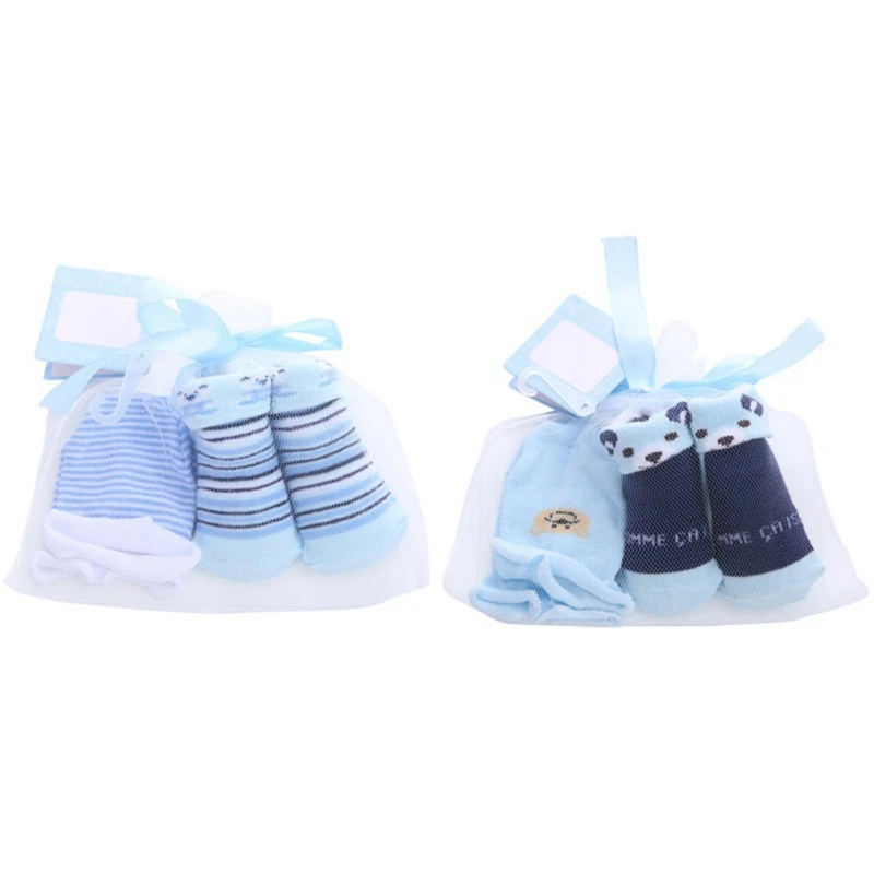 Casual Newborn Baby Boy Bibs Gloves Set Baby Cute Striped Polka Dot Non-Slip Cotton Mid Stockings And Gloves Set