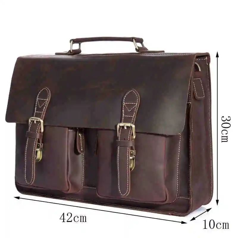 

NEWEEKEND 1061 Retro Genuine Leather Multi-Pocket Crazy Horse 15 Inch Cowhide Crossbody Briefcases Handbag laptop Bag for Man