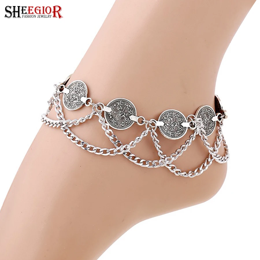 Vintage Silver color Anklets for Women Accessories Coin Charm Tassel Toe Ankle Bracelet Beach Chaine Cheville Femme Foot Jewelry Vintage Silver color Anklets for Women Accessories Coin Charm Tassel Toe Ankle Bracelet Beach Chaine Cheville Femme Foot Jewelry