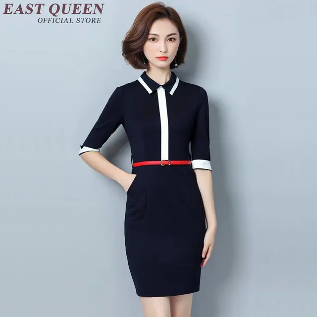 Business Dress Clothes Women Casual Office For 2018 Business Dress Clothes Women Casual Office For 2018 White Collar Midi With Belt Dd074 C