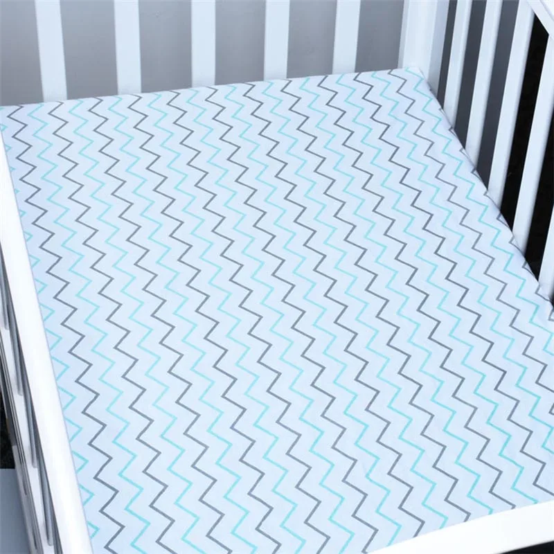 Хлопок детская кроватка простыня мягкий дышащий новорожденных КРОВАТЬ Защитный чехол для матраса мультфильм постельные принадлежности для новорожденных кроватка 70x130 см - Цвет: blue grey wave