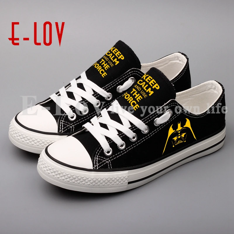

E-LOV Customized Keep Calm Series Printed Canvas Shoes Graffiti Casual Flat Shoes Unisex Big Size Leisure Shoe