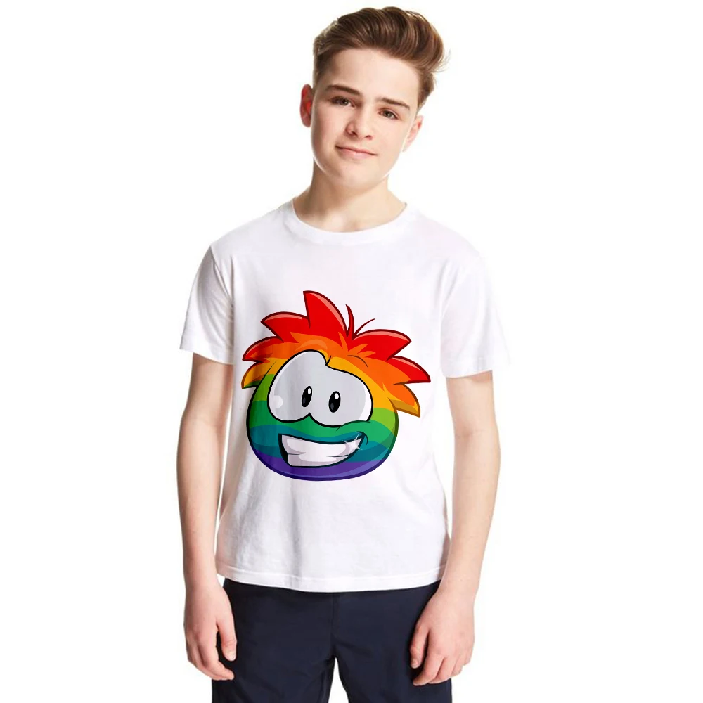 

Cartoon KC22 Club Penguin Rainbow Puffle Kids T Shirt Children Boys Girls Summer Tees Tops Tshirt Toddler Baby T-shirt Fashion