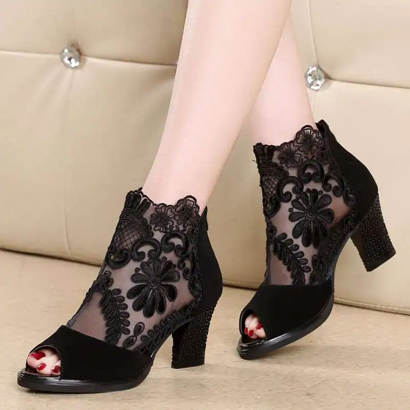 

Plus size Summer Mesh Peep Toe Sandals Sexy Heels Single Shoes Women 2019 Spring Summer Gauze Gladiator Sandals Woman H7193