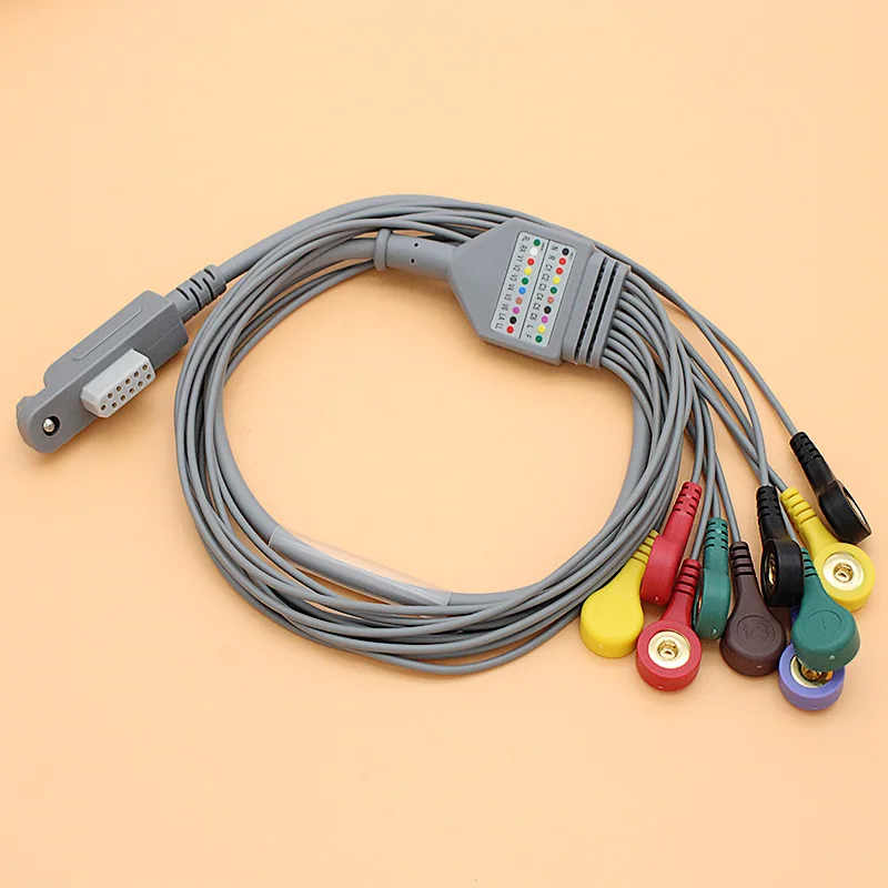 11pins one-piece 10 lead ECG EKG holter trunk cable and IEC snap electrode leadwire for Jincomed monitor. |
