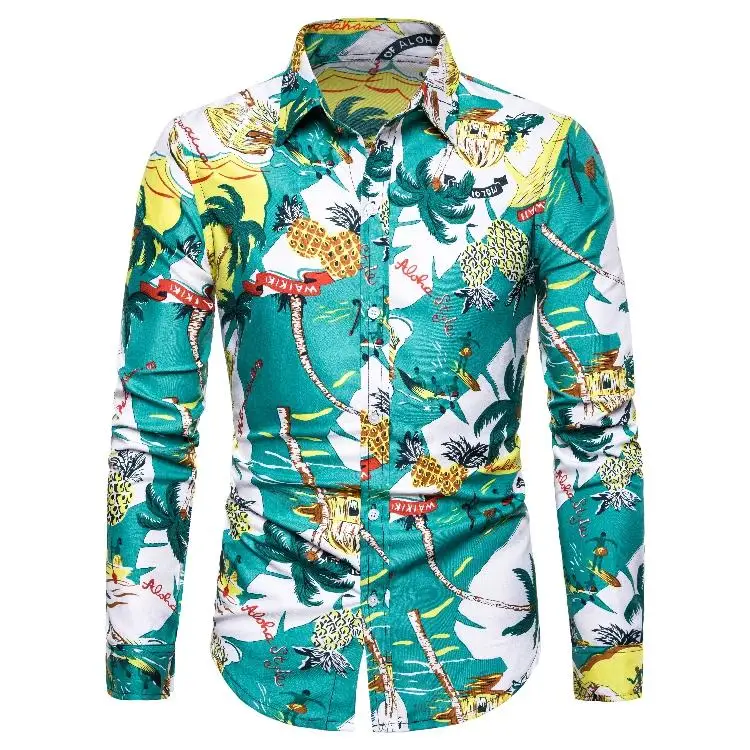 

Long sleeve Social Shirt for Men Floral Casual Blouse Men Flowers Hawaiian Shirt Dress Slim fit Summer New