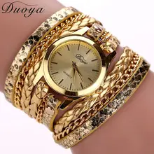 Duoya Brand Quartz Watches Women Luxury Gold Geneva Ladies Dress Bracelet Wristwatch Braid Leopard Leather Luxury Watches