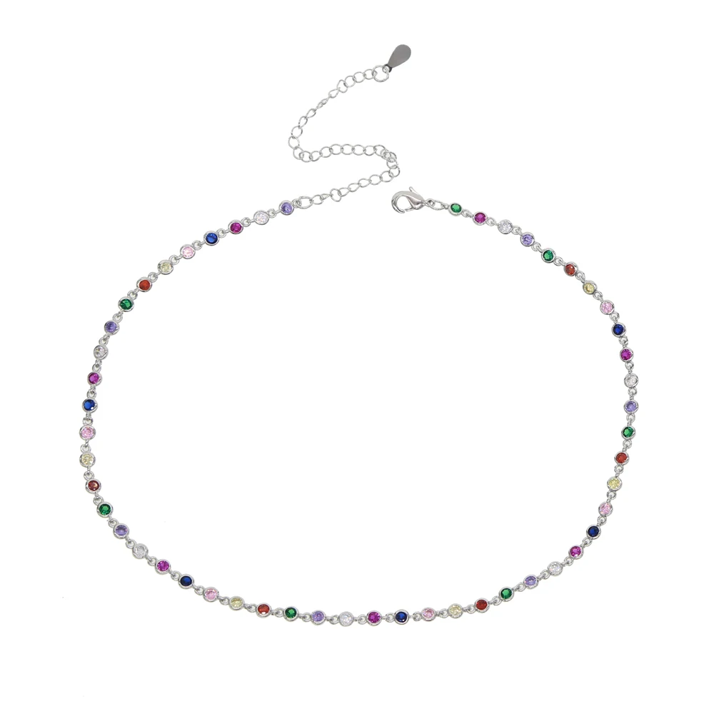

fashion stunning rainbow colorful jewelry Gold filled red blue green cz station trendy gorgeous elegance collar chain necklace