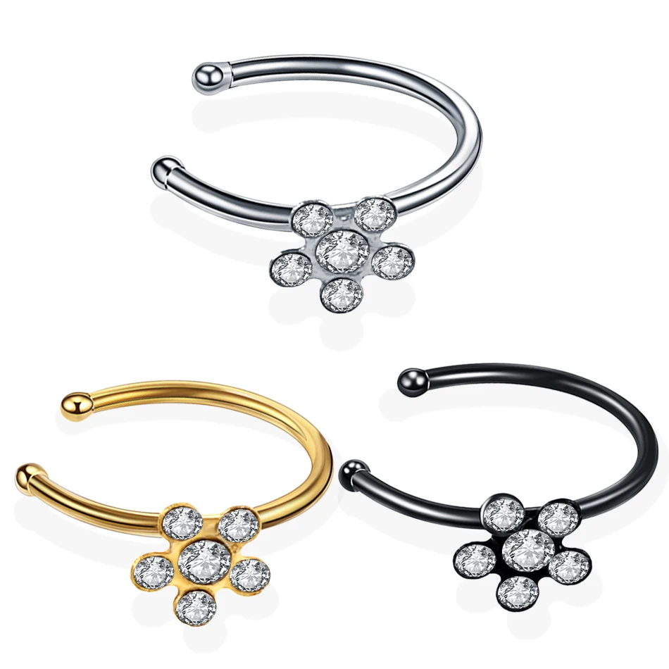 

3pcs/lot Steel Nose Rings C-shape Nose Piercings Helix Piercing Clip on Nose Septum Rings Neus Earrings Body Jewelry Piercings