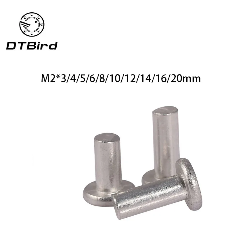 

Free shipping 50Pcs M2x3/4/5/6/8/10/12/14/16/20mm Length Stainless steel rivets flat head solid percussion rivet GB109
