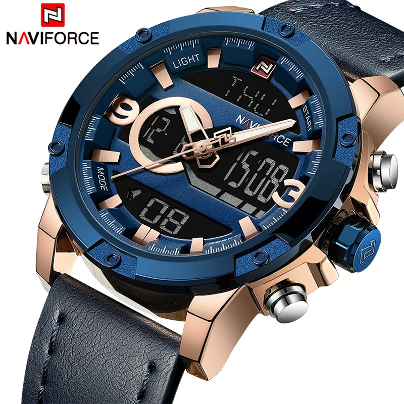 Kaufen NAVIFORCE Männer Sport Uhren Männlichen Top Luxus Marke Quarz Digitale Uhr Mann Wasserdichte Leder Armee Armbanduhr Relogio Masculino