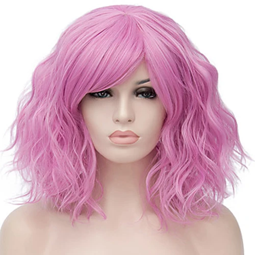 HAIRJOY женский разноцветный синтетический парик средней длины кудрявый Красный Розовый Фиолетовый Черный Зеленый Коричневый Оранжевый парик для косплея - Цвет: pink