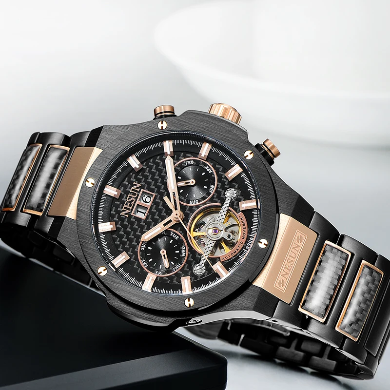 

NESUN Fashion Men Sapphire Business Tourbillon Automatic Mechanical Wristwatches Waterproof Sports Watches Relogio Masculino New