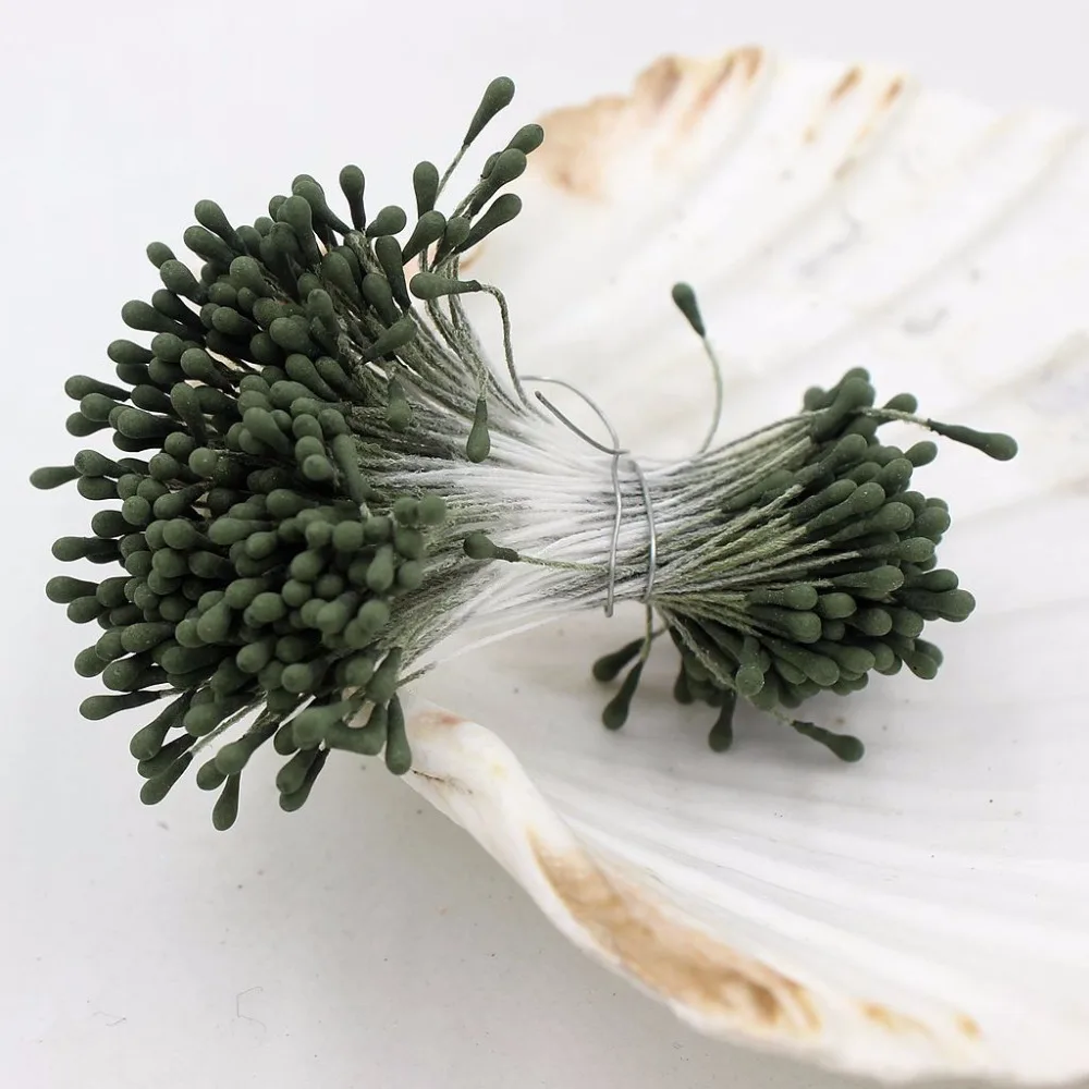 

Free Shipping Dark Green 4200Pcs 3"length 1.5mm Matte Stamen Double heads Strong Stem Flower Cake Stamens