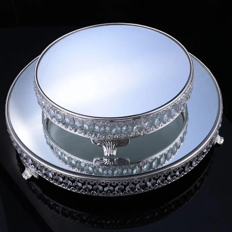 

Crystal beads cake stand silver/gold plated mirror surface dessert stand 12'' wedding party table decoration baking tool