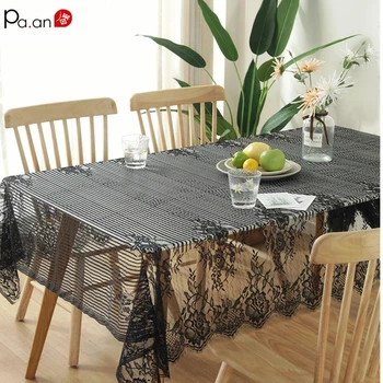 

Pa.an Eyelash Lace Tablecloth Black White Strip Cover Cloth Napkin Coffee Table Cafe Bar Floral Cloth Wedding Crochet Lace 2019