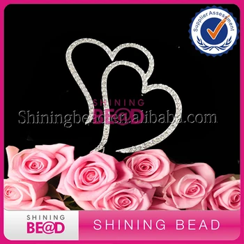 

30 pcs/lot High Quality Romantic Crystal Rhinestone Cake Topper Double Heart DIY Wedding Decoration /Valentines Day Decoration