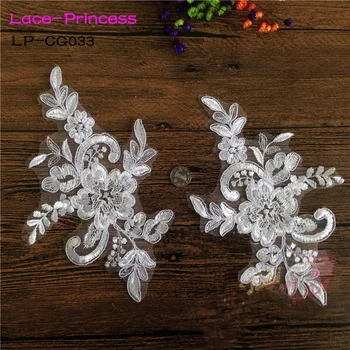 

5 pairs 22cm*12cm LP-CG033 DIY lace wedding dress applique accessories bridal headdres white lace collar lace fabric patch