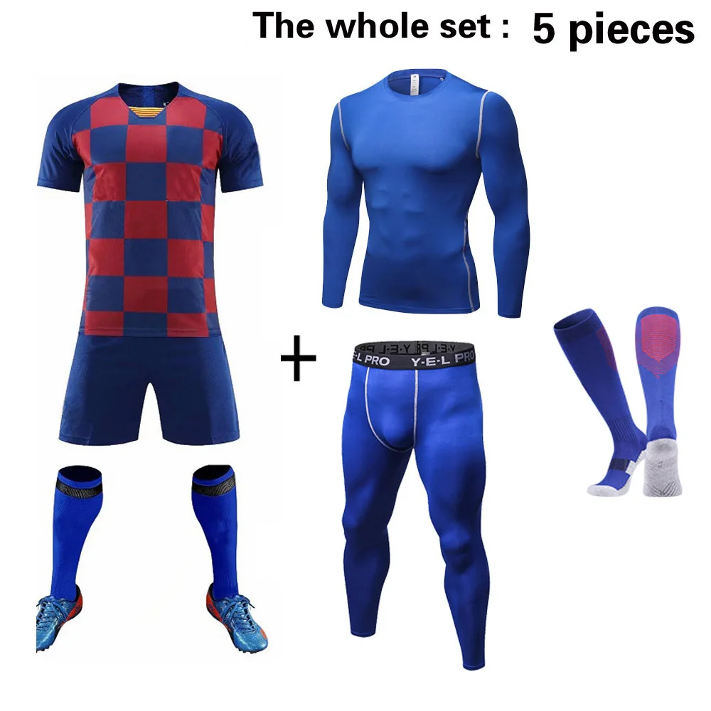 

Men 5pcs Soccer Jerseys The Whole Set with Compression Jerseys amd Socks Football kit Training Suits Coutomzied Team Uniform