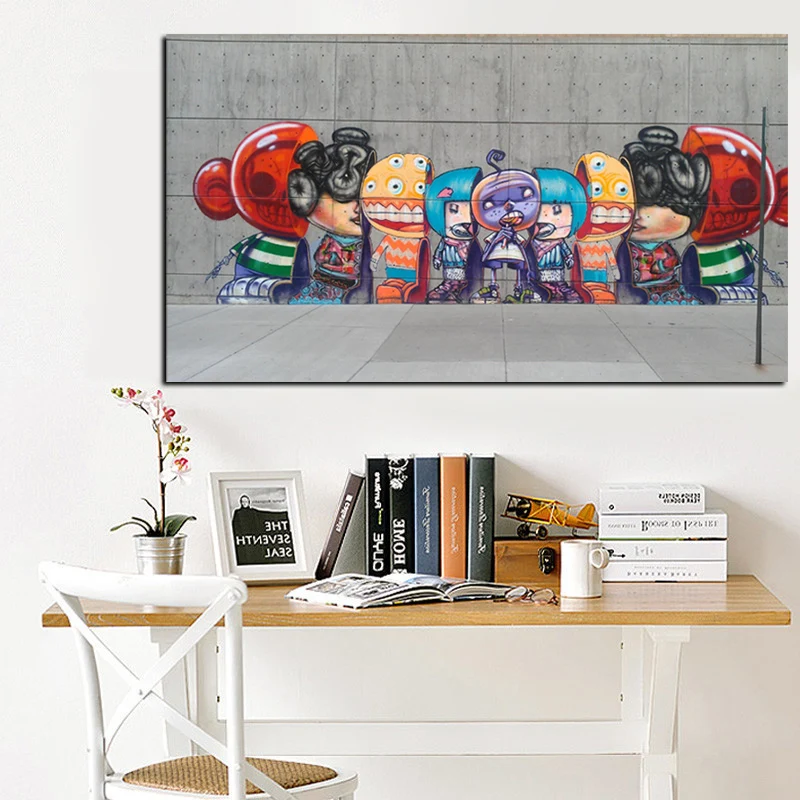 Graffiti Banksy Canvas Painting Street Pop Art Utopia Painting 3D Cartoon Figure HD Prints Wall Picture for Living Room Cuadros (7)