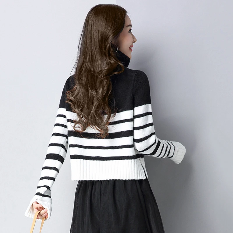 2018 autumn winter new sweater women loose wild lady high collar long sleeve Large size sweater female striped Pullovers ll781 2018 autumn winter new sweater women loose wild lady high collar long sleeve Large size sweater female striped Pullovers ll781
