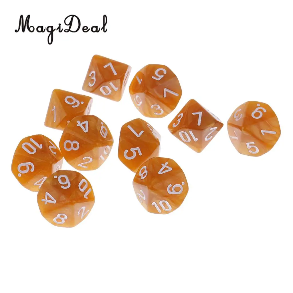 MagiDeal New Hot Sale 10Pcs Plastic Polyhedral 10-Sided Dice D10 for Funny Family Party Bar Club Dice Game Acce 5 Colors Option