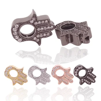 

4 colors Micro Pave Zircon Fatima Hamsa Hand Bead Spacer Brass Charms for Diy Beaded Bracelets Jewelry Handmade Making 10Pcs