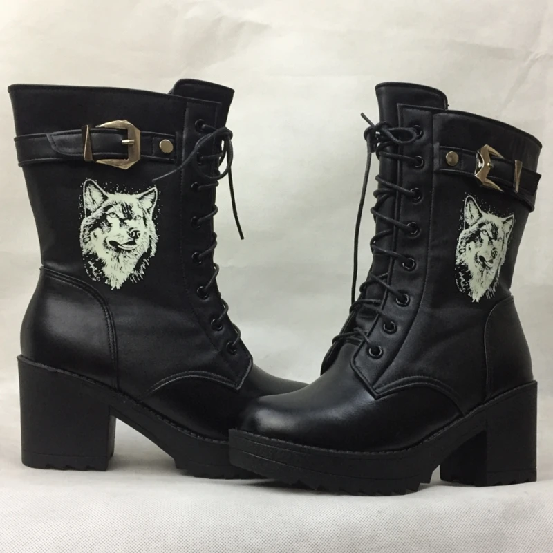 2018 High-heeled genuine leather women winter boots thick wool warm women Martin boots Self-luminous night female snow boots Women's Shoes