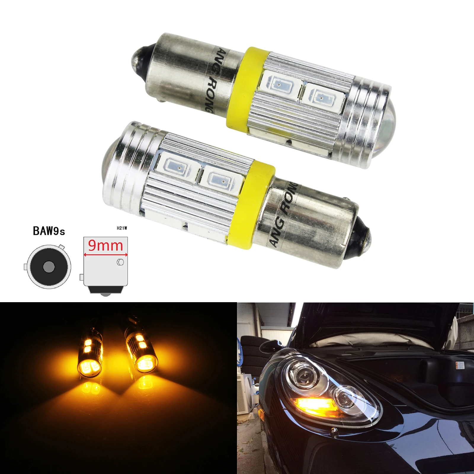 ANGRONG 2x желтый BAW9s HY21W 10 SMD 5630 Светодиодный индикатор поворота лампочка