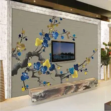 Custom wallpaper hand-painted ink plum TV background wall decoration - waterproof material Custom wallpaper hand-painted ink plum TV background wall decoration - waterproof material
