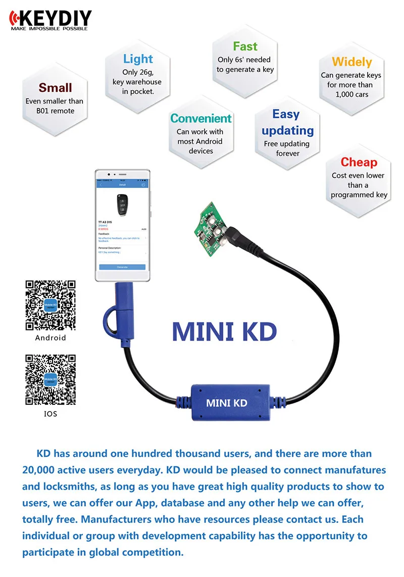 Original KEYDIY Mini KD Remote Key Generator Remotes Support Android Mini KD Auto Key Programming KD Remote B11 B10 B07 B02 B12