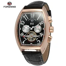 Forsining Date Month Display Rose Gold Case Mens Watches Top Brand Luxury Automatic Watch Tonneau Dial